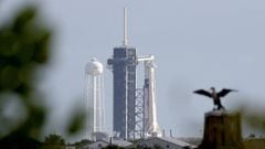 CAPE CANAVERAL, FLORIDA - NOVEMBER 09: The SpaceX Falcon 9 rocket and Crew Dragon capsule on launch Pad 39A at NASA&#039;s Kennedy Space Center on November 09, 2021 in Cape Canaveral, Florida. The rocket is being prepared for the third attempt to launch t