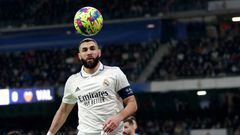 MADRID, SPAIN - FEBRUARY 2:  Karim Benzema of Real Madrid  during the La Liga Santander  match between Real Madrid v Valencia at the Estadio Santiago Bernabeu on February 2, 2023 in Madrid Spain (Photo by David S. Bustamante/Soccrates/Getty Images)