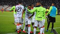 Jugadores de Once Caldas celebrando un gol en el partido ante Once Caldas por Liga &Aacute;guila I-2018