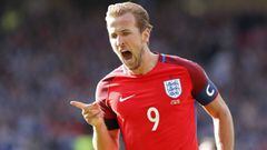 England&#039;s Harry Kane celebrates scoring their second goal