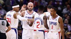 SACRAMENTO, CA - NOVEMBER 29: Marcin Gortat #13 of the LA Clippers is congratulated by teammates after he was fouled during their game against the Sacramento Kings at Golden 1 Center on November 29, 2018 in Sacramento, California. NOTE TO USER: User expre