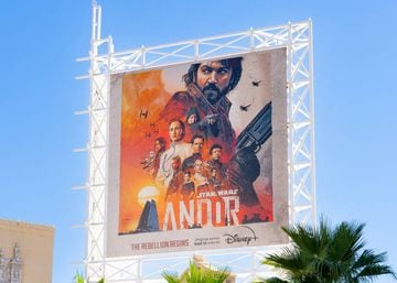 A billboard above the El Capitan Entertainment Centre promotes the new Disney+ Star Wars show "Andor"