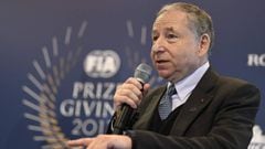 The President of the FIA (International Automobile Federation) Jean Todt speaks during a press conference in Paris on December 8, 2017. / AFP PHOTO / CHRISTOPHE SIMON