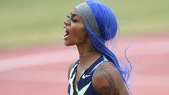WALNUT, CALIFORNIA - MAY 09: Sha&#039;Carri Richardson reacts after her win in the Women 100 Meter Dash Prelims during the USATF Golden Games and World Athletics Continental Tour event at the Mt. San Antonio College on May 09, 2021 in Walnut, California. 