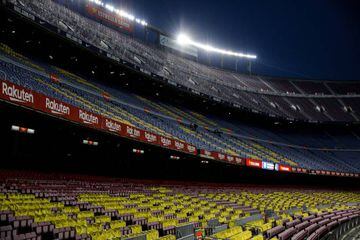 BARCELONA, SPAIN - JULY 08: Empty Camp Nou Stadium during the Spanish League, La Liga, football match played between FC Barcelona and RCD Espanyol at Camp Nou stadium on July 08, 2020 in Barcelona, Spain.    08/07/2020 ONLY FOR USE IN SPAIN