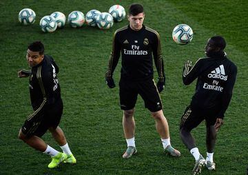 Real Madrid's Serbian forward Luka Jovic trains with teammates.