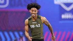 INDIANAPOLIS, INDIANA - MARCH 01: Nate Wiggins #DB42 of Clemson participates in the 40-yard dash during the NFL Combine at Lucas Oil Stadium on March 01, 2024 in Indianapolis, Indiana.   Stacy Revere/Getty Images/AFP (Photo by Stacy Revere / GETTY IMAGES NORTH AMERICA / Getty Images via AFP)