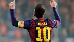 El delantero argentino del FC Barcelona Lionel Messi celebra el gol conseguido ante el Apoel, durante el partido del grupo F de la Liga de Campeones disputado en Nicosia, Chipre.