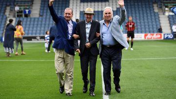 Queens Park Rangers and Bournemouth staged the Stan Bowles Benefit match at Loftus Road today. Bowles pictured with his old QPR team mate Gerry Francis before the match.