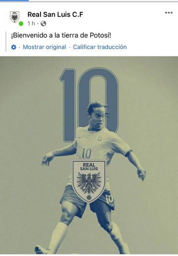 Real San Luis anuncia llegada de Ronaldinho