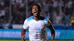 Honduras' forward Antony Lozano celebrates after scoring a goal during the CONCACAF Nations League group B football match between Honduras and Grenada, at the Chelato Ucles National Stadium in Tegucigalpa, Honduras, on Septemmber 12, 2023. (Photo by Orlando SIERRA / AFP)
