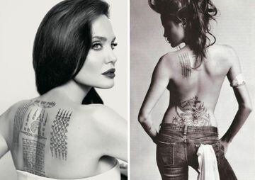 Los tatuajes que luce la actriz Angelina Jolie en la espalda