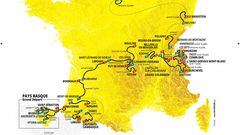 This handout image released on October 27, 2022, by Amaury Sport Organisation (ASO) shows the map of the official route of the 2023 edition of the men's Tour de France cycling race. (Photo by Handout / ASO / AFP) / RESTRICTED TO EDITORIAL USE - MANDATORY CREDIT "AFP PHOTO/ ASO" - NO MARKETING NO ADVERTISING CAMPAIGNS - DISTRIBUTED AS A SERVICE TO CLIENTS