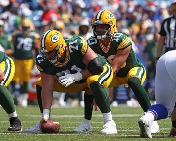 ORCHARD PARK, NY - AUGUST 28: Josh Myers #71 of the Green Bay Packers waits to snap the ball to Jordan Love #10 of the Green Bay Packers during the first half against the Buffalo Bills at Highmark Stadium on August 28, 2021 in Orchard Park, New York.