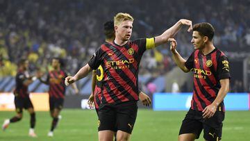 HOUSTON, TEXAS - JULY 20: Kevin De Bruyne of Manchester City celebrates after scoring their sides first goal during the Pre-Season friendly match between Manchester City and Club America at NRG Stadium on July 20, 2022 in Houston, Texas.   Logan Riely/Getty Images/AFP
== FOR NEWSPAPERS, INTERNET, TELCOS & TELEVISION USE ONLY ==
