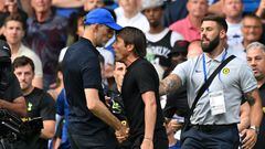 Chelsea manager Thomas Tuchel and Tottenham manager Antonio Conte at the Premier League match between the two teams.