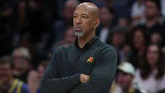 Head coach Monty Williams of the Phoenix Suns watches as his team plays the Denver Nuggets in the first quarter during Game Five of the NBA Western Conference Semifinals at Ball Arena on May 09, 2023 in Denver, Colorado.