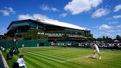 A general view of the action from the Boys' Singles second round match between Martin Landaluce and Edward Winter on court 4 on day nine of the 2022 Wimbledon Championships at the All England Lawn Tennis and Croquet Club, Wimbledon. Picture date: Tuesday July 5, 2022. (Photo by John Walton/PA Images via Getty Images)