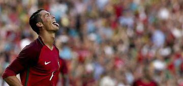 Ronaldo celebrates scoring.