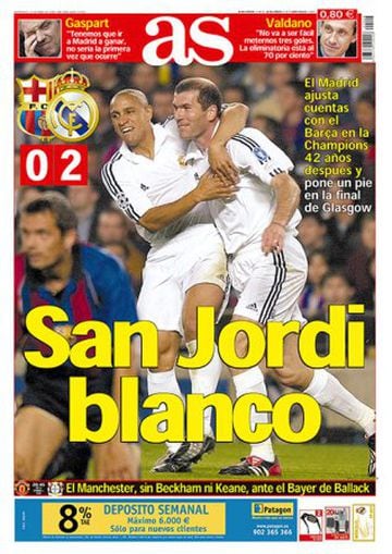 April 2002 and Real Madrid see off Barcelona at Camp Nou (0-2) in the Champions League semi final