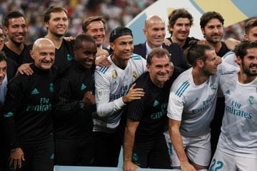 Cristiano Ronaldo celebrates with his teammates.