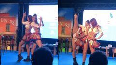 Imagen de la actuacion de unas chicas caracterizadas de cowgirls durante la presentaci&oacute;n de la E3 Harelbeke 2018.