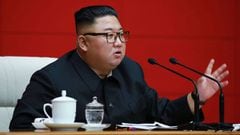 This picture taken on August 13, 2020 and released from North Korea&#039;s official Korean Central News Agency (KCNA) on August 14, 2020 shows North Korean leader Kim Jong Un speaking during a meeting of the ruling Workers&#039; Party of Korea (WPK) in Py