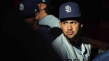 PHOENIX, ARIZONA - APRIL 13: Fernando Tatis Jr. #23 of the San Diego Padres in the dugout before the MLB game against the Arizona Diamondbacks at Chase Field on April 13, 2019 in Phoenix, Arizona.   Christian Petersen/Getty Images/AFP == FOR NEWSPAPERS, INTERNET, TELCOS &amp; TELEVISION USE ONLY ==