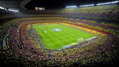 A Catalan flag is displayed by FC Barcelona fans prior to he La Liga match  at Camp Nou on October 7, 2012 in Barcelona, Spain. 