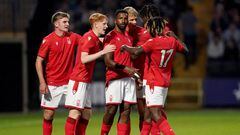 Nottingham Forest's Cafu celebrates with teammates after scoring their sides second goal during a pre-season friendly match at Meadow Lane, Nottingham. Picture date: Tuesday July 26, 2022. (Photo by Zac Goodwin/PA Images via Getty Images)