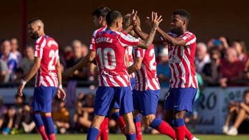 BURGOS, SPAIN - JULY 27: Thomas Lemar of Atletico de Madrid celebrates after scoring his team's first goal during the pre-season friendly match between Numancia and Atletico de Madrid at Estadio Burgo de Osma on July 27, 2022 in Soria, Spain. (Photo by Diego Souto/Quality Sport Images/Getty Images)