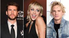 Collage de Liam Hemsworth, Miley Cyrus y Cody Simpson con im&aacute;genes obtenidas de Getty Images.