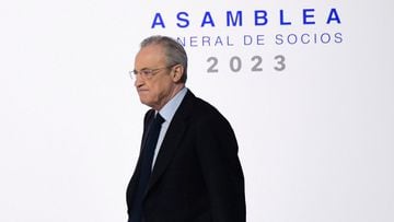 El presidente del club, Florentino Pérez durante la Asamblea General del Real Madrid en la ciudad deportiva de Valdebebas.