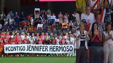 Jenni Hermoso, en el palco del Atleti, muy ovacionada