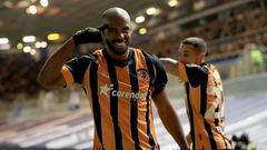 Hull Citys Oscar Estupinan (left) celebrates after scoring their sides first goal during the Sky Bet Championship match at St. Andrew's, Birmingham. Picture date: Friday December 30, 2022. (Photo by Bradley Collyer/PA Images via Getty Images)