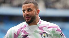 MANCHESTER, ENGLAND - MARCH 04: Kyle Walker of Manchester City looks on prior to the Premier League match between Manchester City and Newcastle United at Etihad Stadium on March 04, 2023 in Manchester, England. (Photo by Tom Flathers/Manchester City FC via Getty Images)