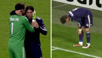 Iker Casillas le da un mensaje a Sergio Ramos y ve la segunda amarilla por perder tiempo.