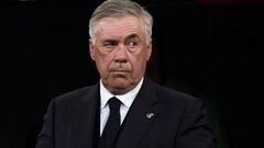 MADRID, SPAIN - SEPTEMBER 17: Ancelotti head Coach of Real Madrid CF reacts prior the game during the LaLiga EA Sports match between Real Madrid CF and Real Sociedad at Estadio Santiago Bernabeu on September 17, 2023 in Madrid, Spain. (Photo by Quality Sport Images/Getty Images)