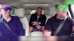 Tim Cook, James Corden y Pharrel Williams en Carpool Karaoke. Im&aacute;gen: YouTube