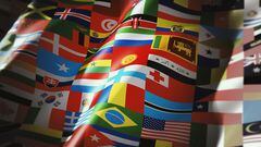 world flags on one colorful flag waving