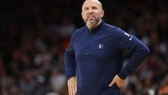 PHOENIX, ARIZONA - MAY 15: Head coach Jason Kidd of the Dallas Mavericks reacts during the second half of Game Seven of the Western Conference Second Round NBA Playoffs at Footprint Center on May 15, 2022 in Phoenix, Arizona. The Mavericks defeated the Suns 123-90. NOTE TO USER: User expressly acknowledges and agrees that, by downloading and or using this photograph, User is consenting to the terms and conditions of the Getty Images License Agreement.   Christian Petersen/Getty Images/AFP
== FOR NEWSPAPERS, INTERNET, TELCOS & TELEVISION USE ONLY ==