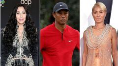 Collage de Cher, Tiger Woods y Jada Smith.