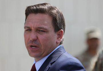 Florida Gov. Ron DeSantis speaks during a press conference held at the Florida National Guard Robert A. Ballard Armory on June 07, 2021 in Miami, Florida.