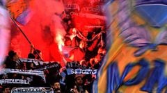 Lazio&#039;s supporters light flares in the stands before the UEFA Europa League round 16 first leg football match Lazio vs Dynamo Kyiv on March 8, 2018 at Rome&#039;s Olympic stadium. 