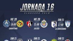Fechas y horarios de la jornada 16 del Clausura 2018 de la Liga MX