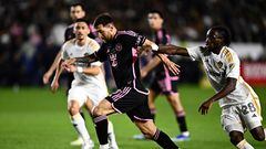 Inter Miami FC's Argentinian forward #10 Lionel Messi vies with LA Galaxy's forward #28 Joseph Paintsil during the MLS football match between the LA Galaxy and Inter Miami FC at Dignity Health Sports Park on February 25, 2024 in Carson California. (Photo by Patrick T. Fallon / AFP)