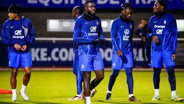 Jules KOUNDE of France and Dayot UPAMECANO of France and Eduardo CAMAVINGA of France and Axel DISASI of France during the French Team Football - Training session ahead the departure for the Qatar World Cup on November 15, 2022 in Clairefontaine, France. (Photo by Sandra Ruhaut/Icon Sport via Getty Images)