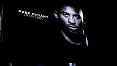 Jan 26, 2020; San Antonio, Texas, USA;  A tribute is shown on the video board during a moment of silence acknowledging Kobe Bryant before the game between the San Antonio Spurs and Toronto Raptors at the AT&amp;T Center. Mandatory Credit: Daniel Dunn-USA 