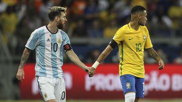 Neymar y Messi, en un Brasil-Argentina en Mineir&atilde;o en 2016.