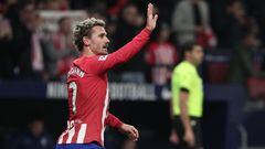 Atletico Madrid's French forward #07 Antoine Griezmann celebrates after scoring his team's first goal during the Spanish league football match between Club Atletico de Madrid and RCD Mallorca, at the Metropolitano stadium in Madrid on November 25, 2023. (Photo by Thomas COEX / AFP)